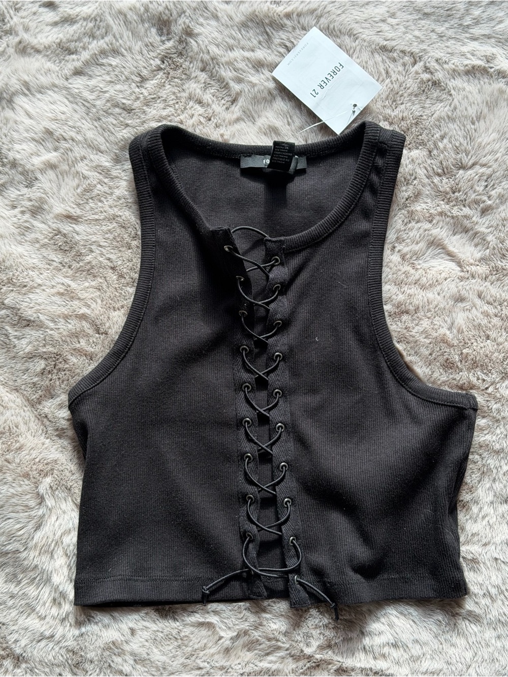 Forever 21 Black Ribbed Lace-Up Crop Tank - Picture 4 of 7